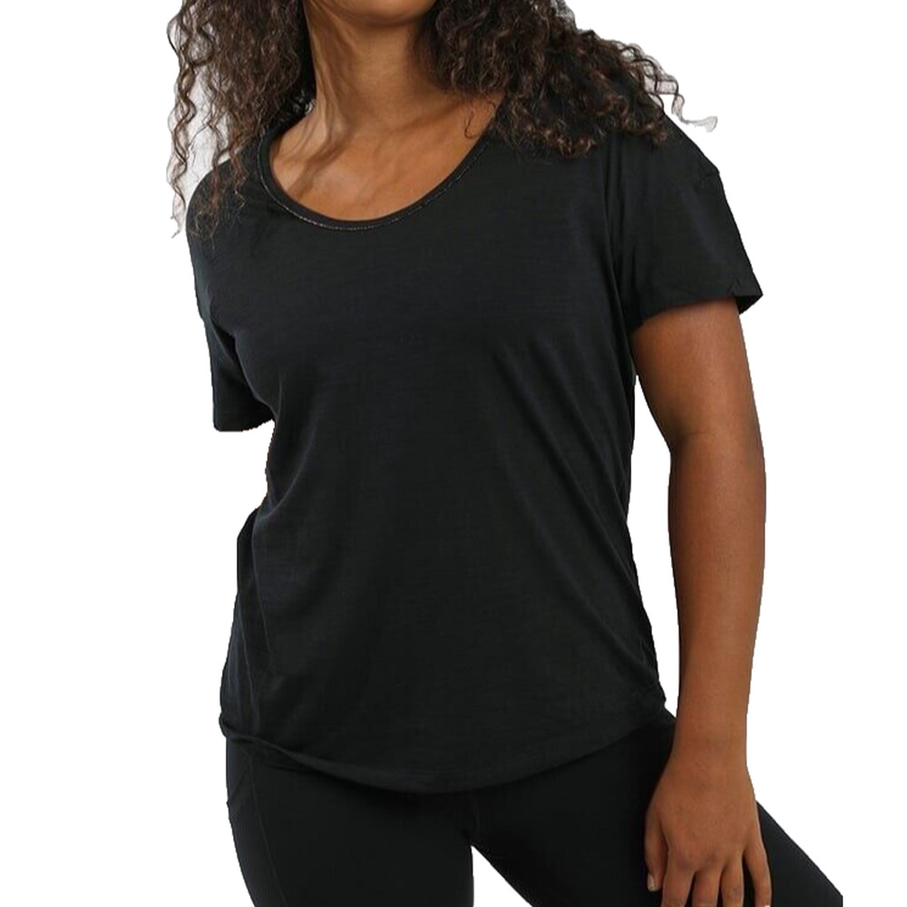 NIKE Yoga Dri-fit Women's Short Sleeve Metallic Trim Top Size L Black
